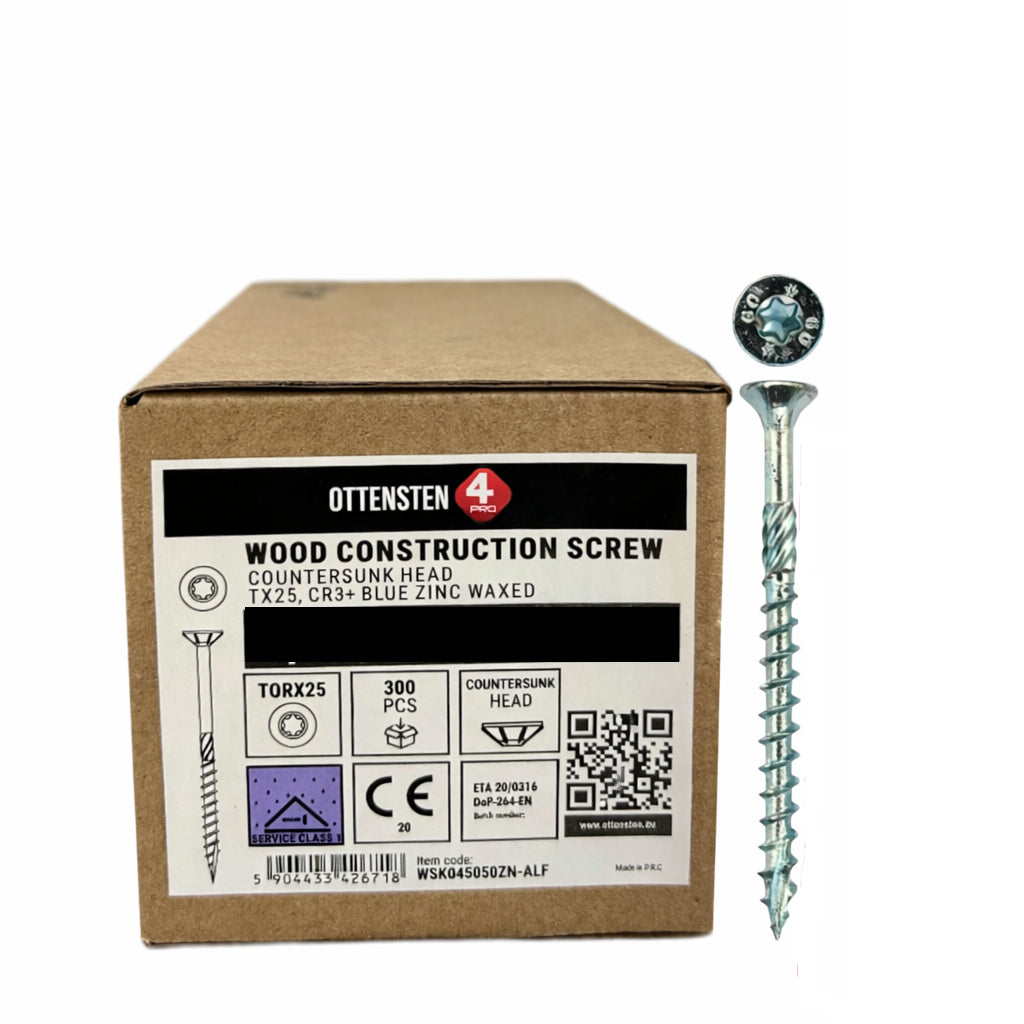 Wood Screws 4.5 X 50mm (TORX 20, galvanized CR3+ZN, countersunk head, 200 pcs., 4PRO)