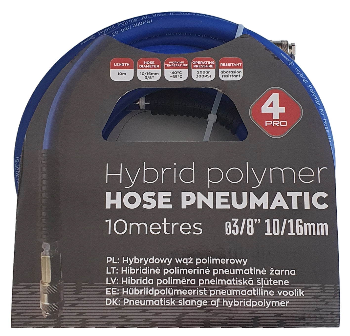 4PRO - Hybrid Polymer Air Hose with Connectors PU (3/8, 10x16 mm, 10 m)