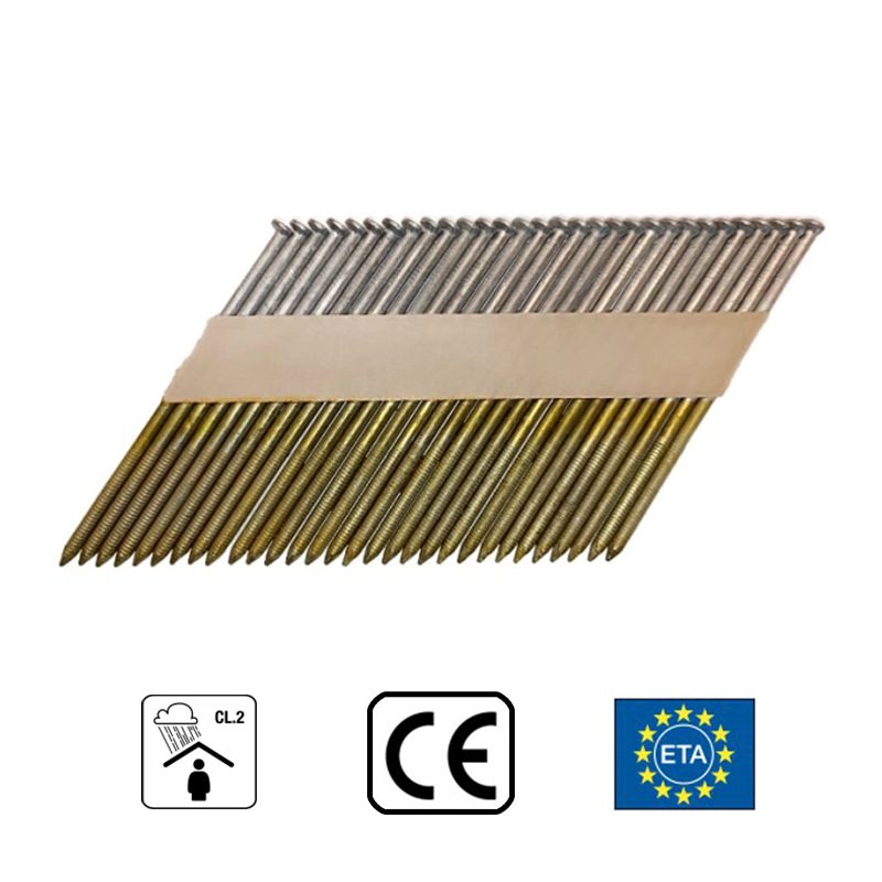 Construction Nails in Strip 3.1x70 mm; 34°; 12 µm Galvanized; Ringed (3000 pcs.)