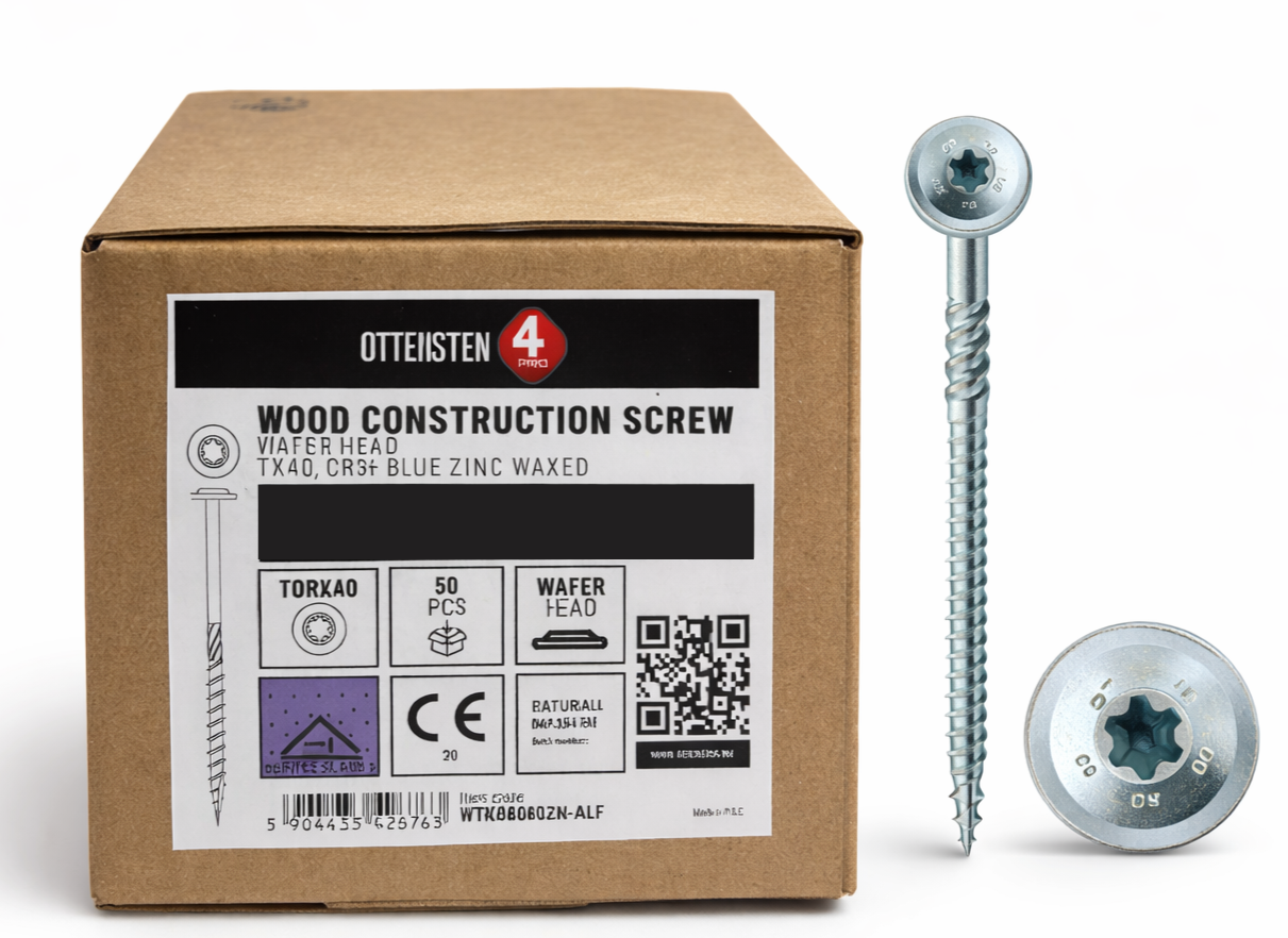 Screws for wood 8 X 80-280mm (galvanized CR3+Zn, WAXED, self-tapping head, TORX 40, 4PRO)
