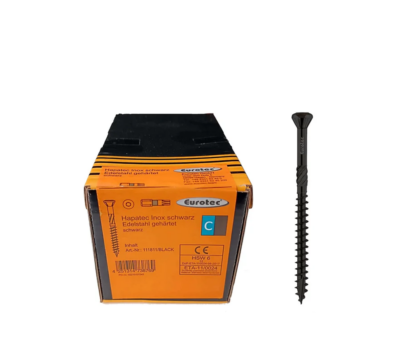 Eurotec Hapatec - Stainless Steel Wood Screws (4.5 x 40-70 mm) (200 pcs.) Black