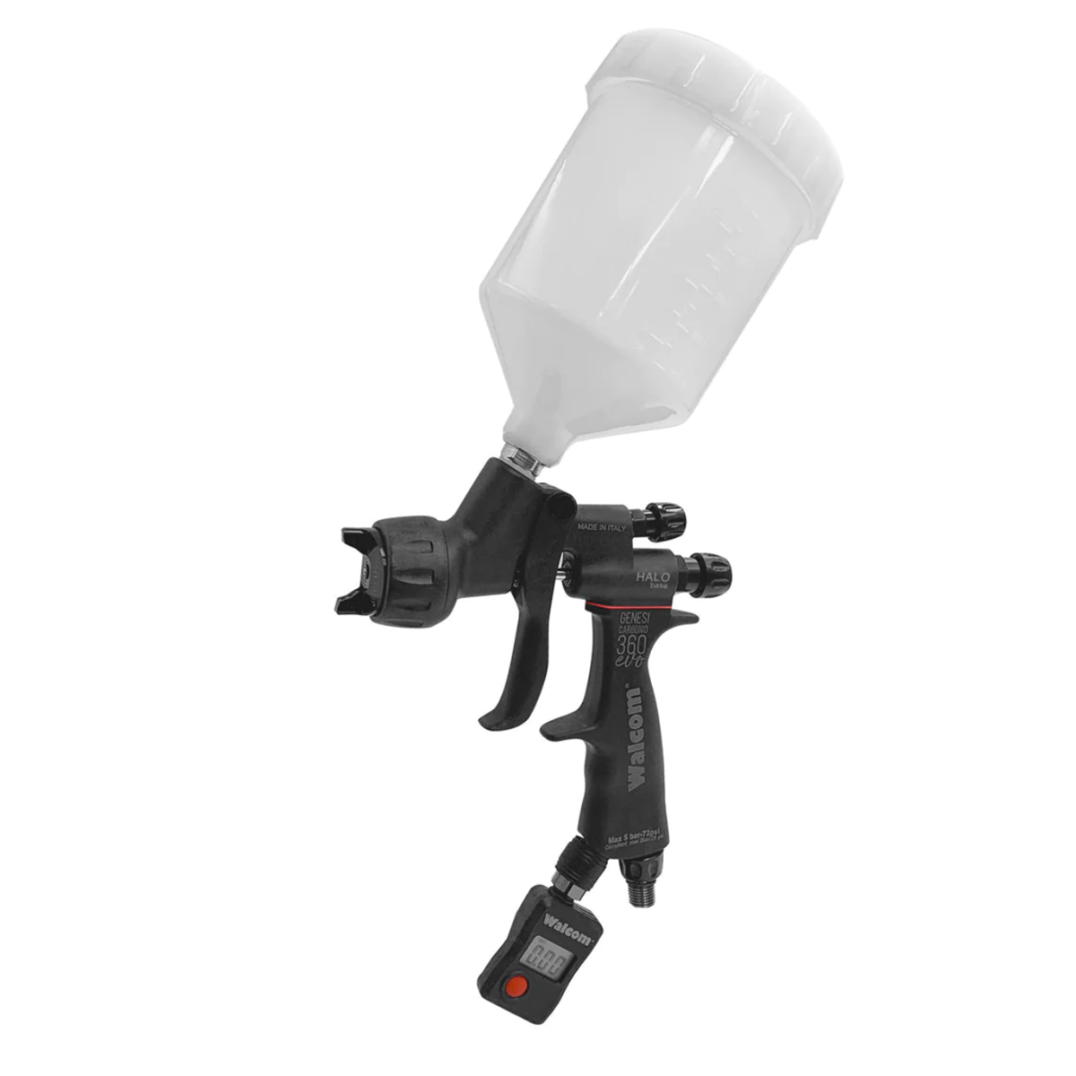 Genesi CARBONIO 360 EVO HALO CLEAR Spray Gun (1.0 - 1.9 mm Nozzle; 680cc POM C; with Pressure Gauge; Walcom)