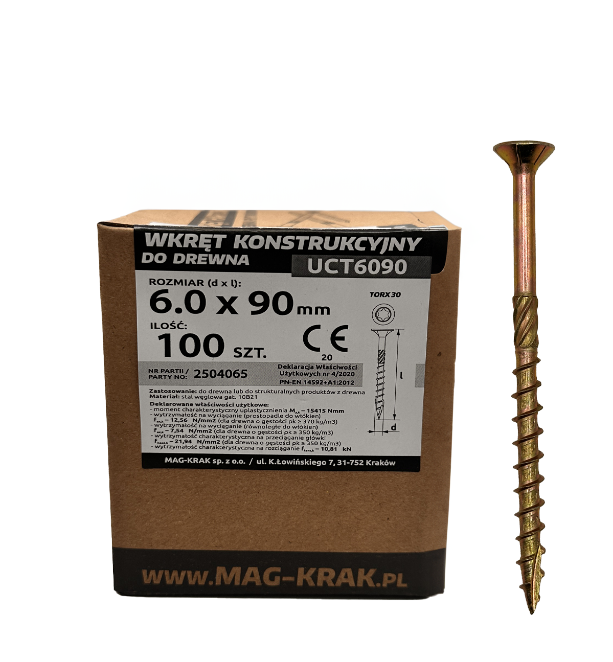 Wood Screws 6x90 mm TX Zinc Plated Countersunk Head CE