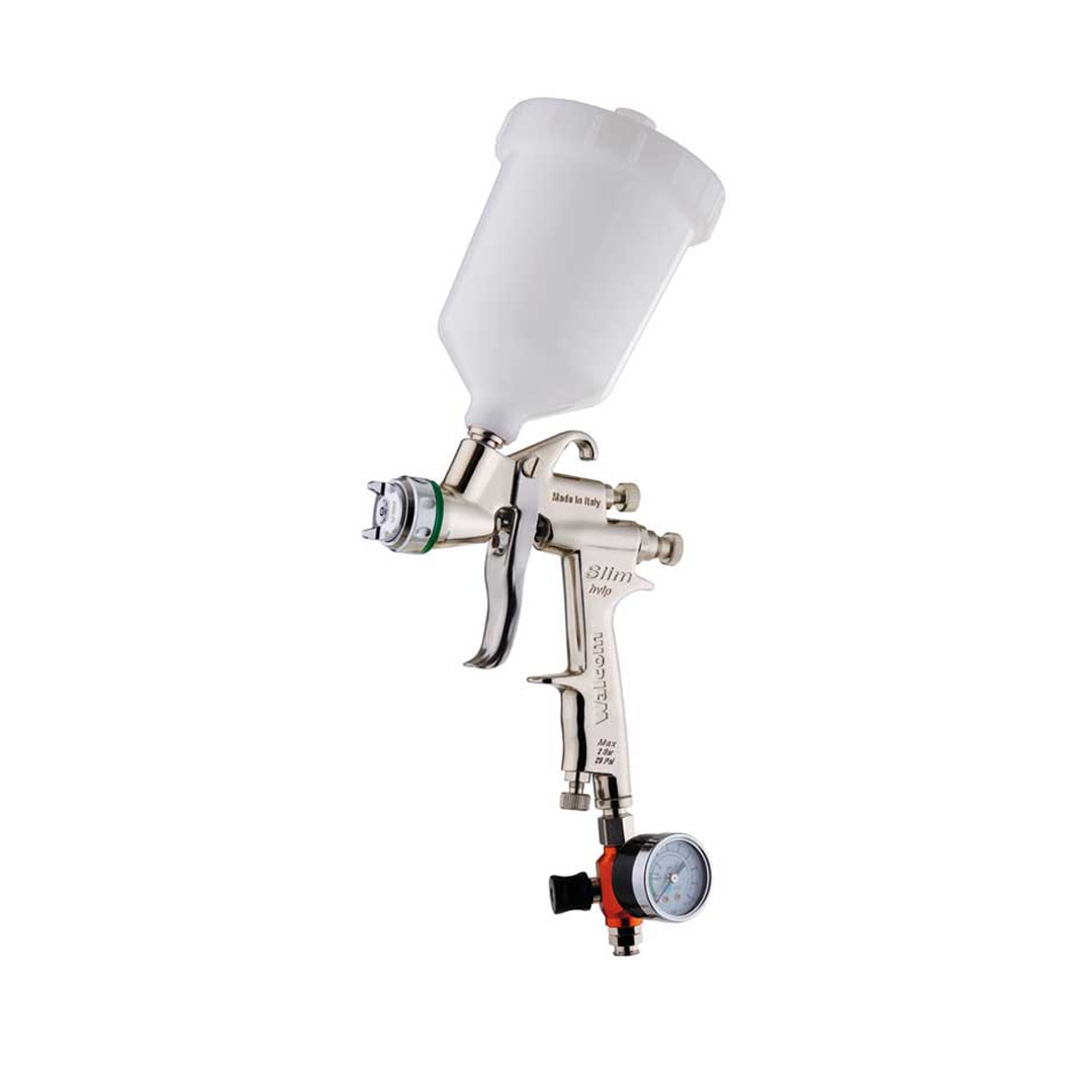 Slim HVLP Spray Gun (680cc; 1.0 - 2.5mm Nozzle; Regulator + Pressure Gauge; WALCOM)