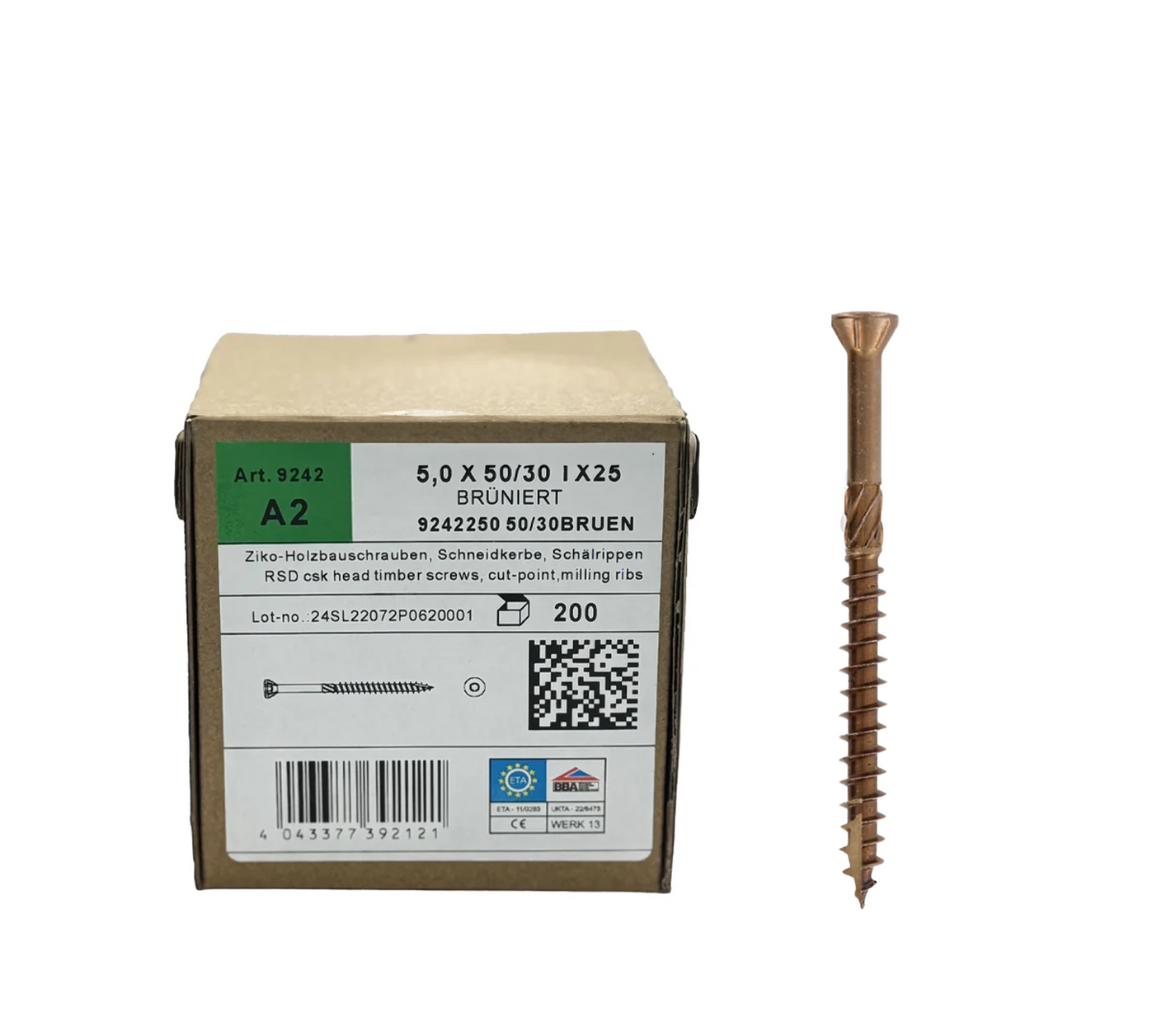 Deck Screws 5 X 50-60mm, A2 Class, 200pcs., TX25 Head, Stainless Steel